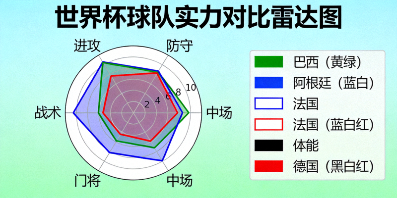 世界杯球队实力对比雷达图展示各队优势与劣势